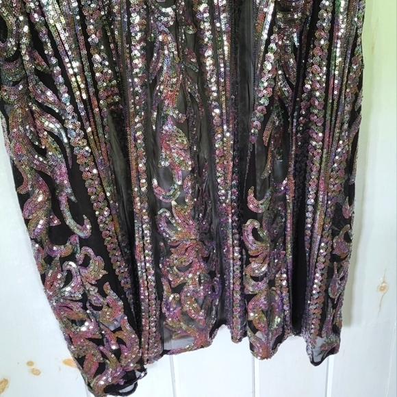 Southern Fried Chicks Nylon Sequin Open Front Longsleeve Duster - Picture 4 of 7